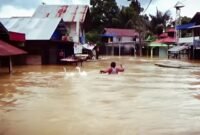 Banjir di kecamatan Simpang Empat Kabupaten Banjar yang terjadi pada awal tahun 2022. Foto: Dok